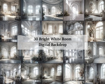 30 Digital Backdrops, Stunning White Room, Photoshop Overlays, Room Backgrounds, Studio Backdrops for Photographers, Maternity Backdrops