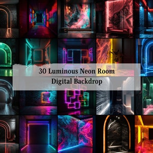 30 Digital Backdrops, Stunning Neon Room, Photoshop Overlays, Room Backgrounds, Studio Backdrops for Photographers, Maternity Backdrops