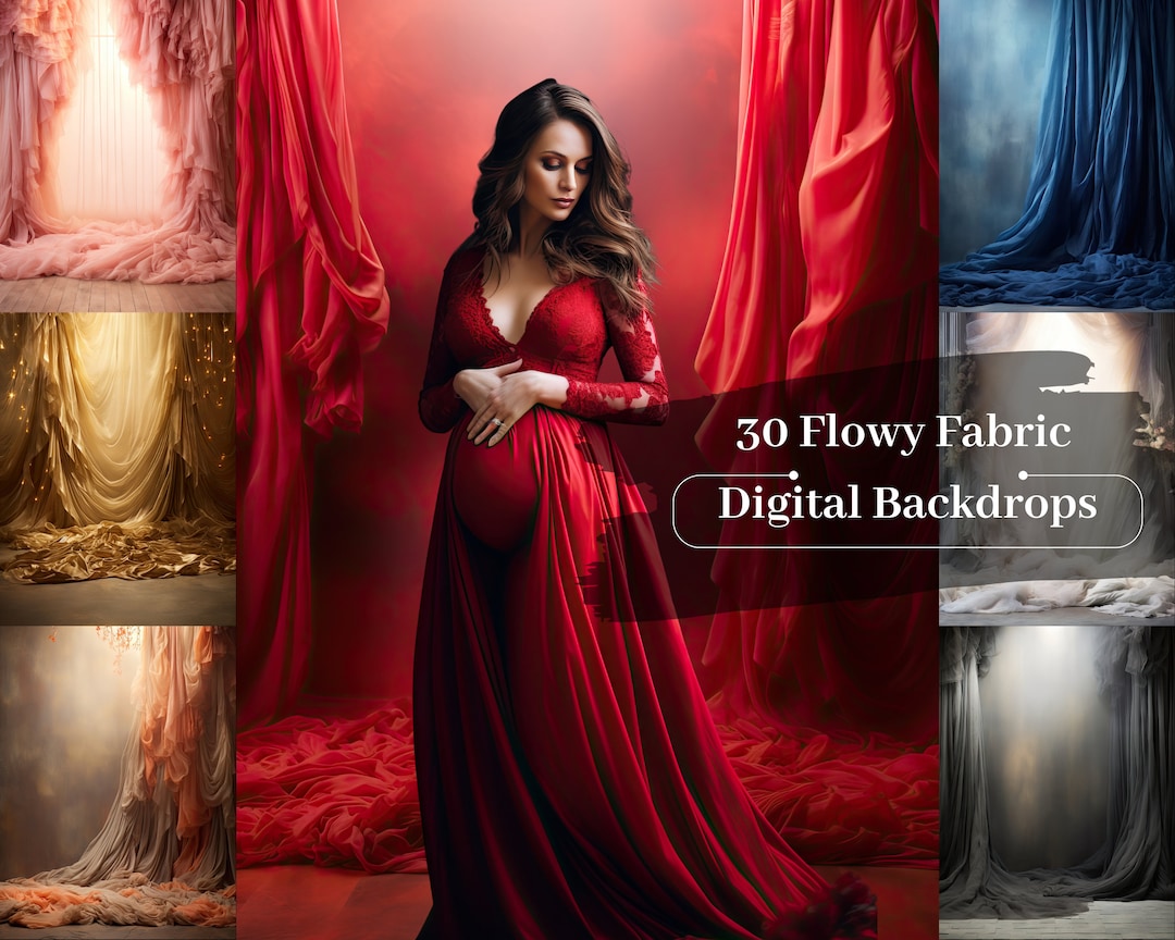 30 Flowy Fabric Digital Backdrops, 30 Multicolored Flowing Silk ...