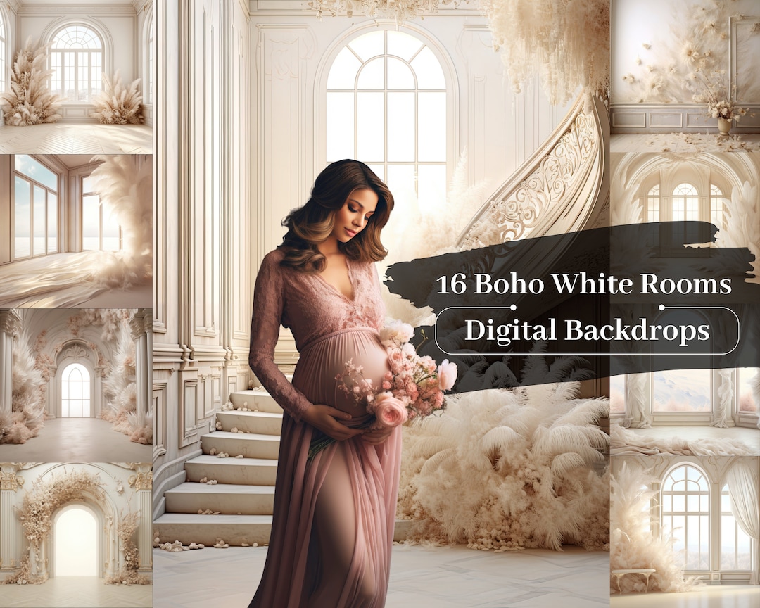 16 Boho White Rooms Digital Backdrops, Stunning White Room Backgrounds ...