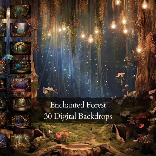 Enchanted Forest Digital Backdrops, Magical Background For Children Photography, Portrait Overlays, Whimsical Autumn, Fairy, Princess, Kids