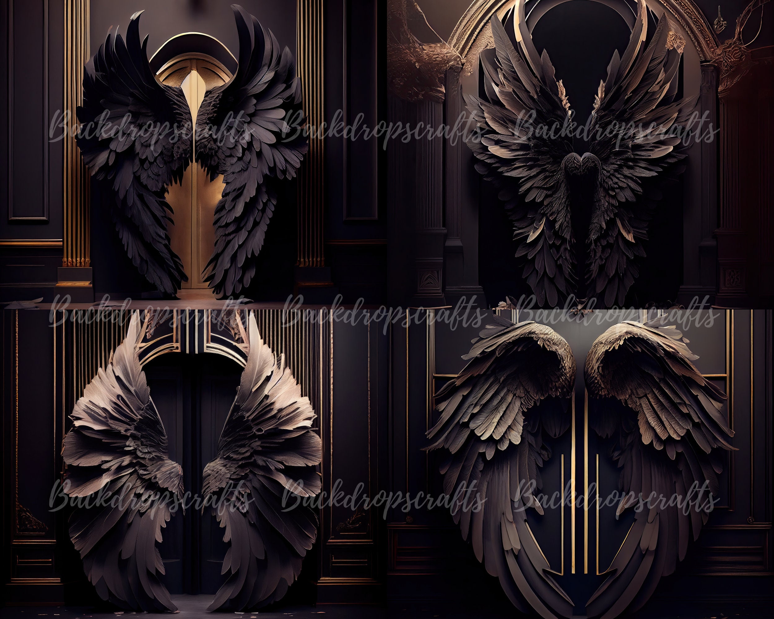 20 Digital Backdrops Black Angel Wings Digital Backgrounds - Etsy