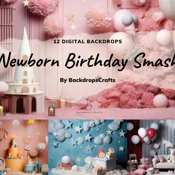 Neugeborenen digitalen Hintergrund Fotografie, Geburtstagstorte Smash, Baby digitaler Hintergrund für Mädchen, Digital Photo Prop Zusammensetzung, Porträt-Overlays