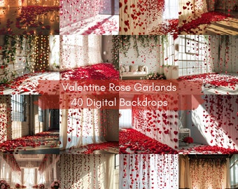 40 Rose Valentines Backdrops, Digital Backdrop For Valentine's Day, Photography Backdrop, Wedding Backdrop, Maternity Overlay, Studio Prop
