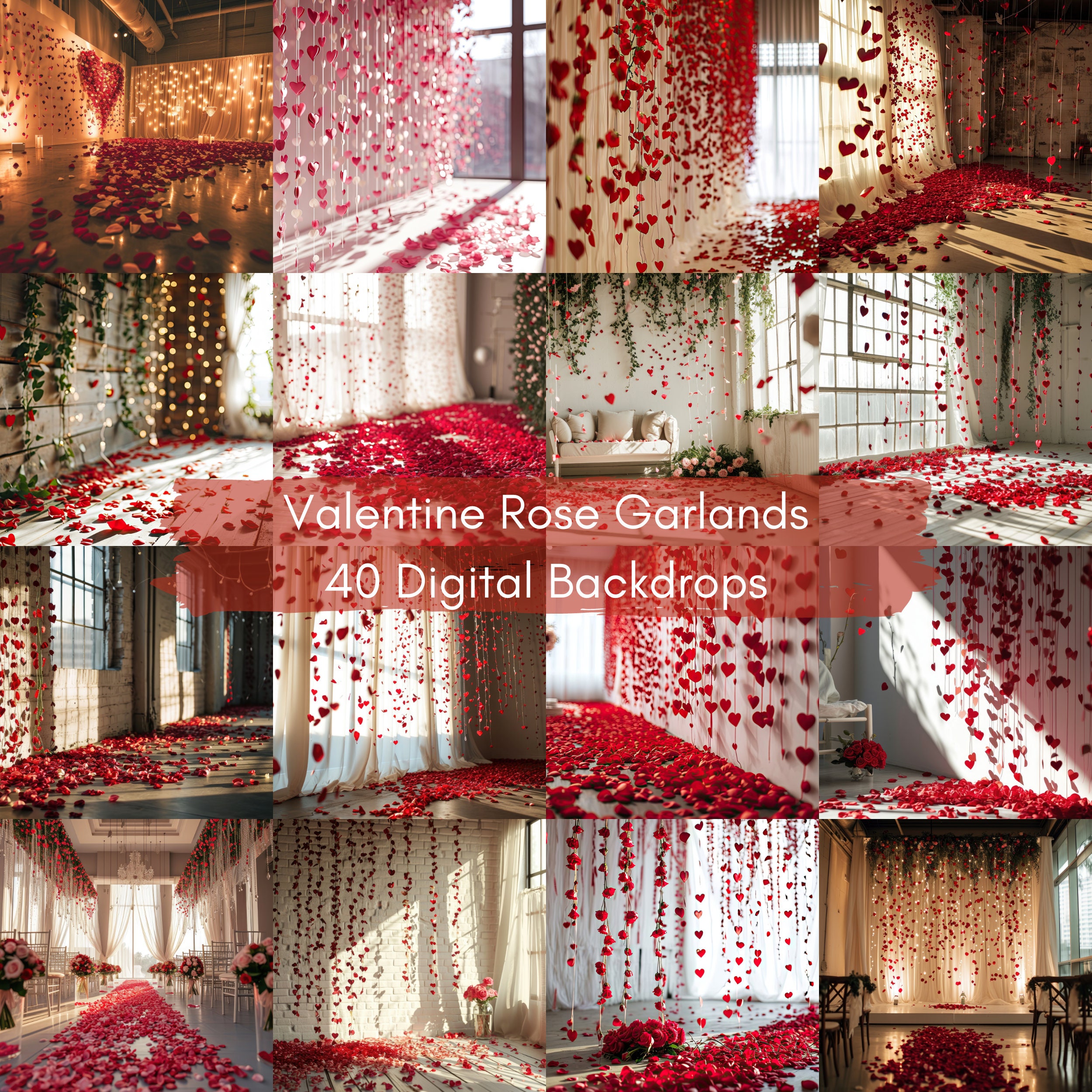 40 Rose Valentines Backdrops, Digital Backdrop for Valentine's Day ...