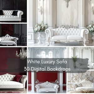 Digitala bakgrunder med vita soffor, perfekt för familjeporträttfotografering, mock-ups och stockbilder, eleganta bakgrunder, överlägg för gravida, JPG