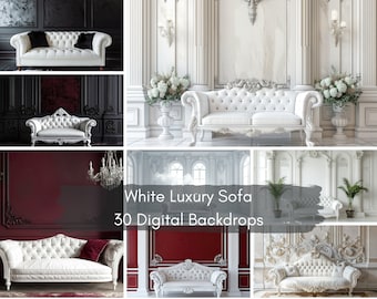 White Sofa Digital Backgrounds, Perfect For Family Portrait Photography, Mock-Ups & Stock Photos, Elegant Backdrops, Maternity Overlays, JPG
