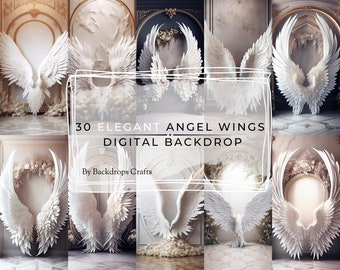 Elegantes fondos digitales de alas de ángel, 30 fondos de maternidad de alas de ángel blanco, superposiciones de fondo de texturas de bellas artes para fondos de Photoshop