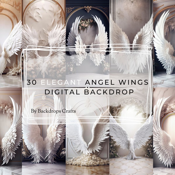 Elegant Angel Wings Digital Backdrops, 30 White Angel Wing Maternity Backdrops,Fine Art Textures Backdrop Overlays for Photoshop Backgrounds