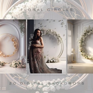 Portrait Photo Overlays, 20 Flower and Foliage Ring Digital Backdrops, White Floral Hoops For Photography, Photoshop Fine Arts Textures