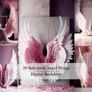20 elegante cenário digital de asas de anjo babypink, fundos rosa, cenários de maternidade, cenários fotográficos, sobreposições digitais de Photoshop