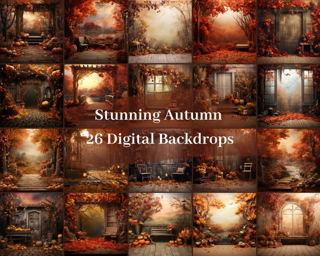 Autumn Digital Backdrops, 26 Stunning Fall Backgrounds, Autumn Mockups ...