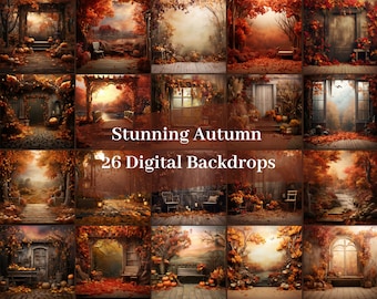 Autumn Digital Backdrops, 26 Stunning Fall Backgrounds, Autumn Mockups, Maternity Backgrounds, Overlays For Photography, Composite Photoshop