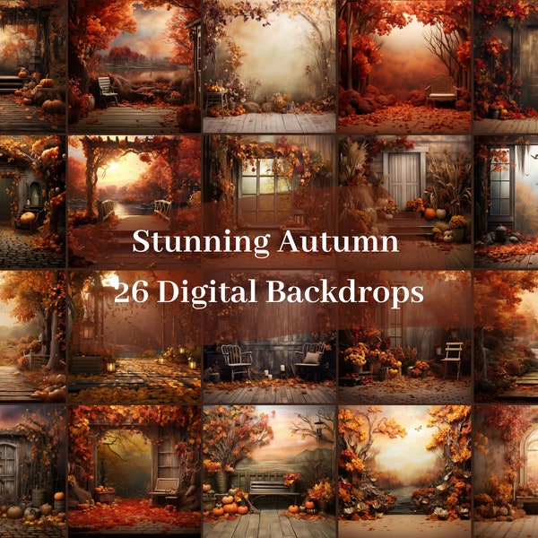 Autumn Digital Backdrops, 26 Stunning Fall Backgrounds, Autumn Mockups, Maternity Backgrounds, Overlays For Photography, Composite Photoshop