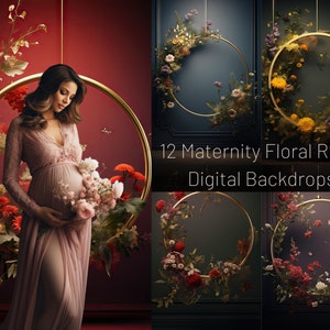 Floral Ring Digital Backdrops, Hanging Floral Hoop Digital Backdrop Overlay, Maternity Digital Backdrops for Photoshop, Maternity Overlays
