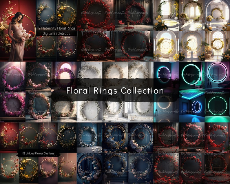 Introducing our beautiful floral rings backdrop collection, a blossoming assortment of captivating designs that infuse any space with vibrant elegance and natural charm. These meticulously crafted floral circles create a stunning background,