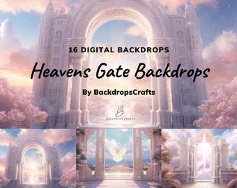 Pearly Gates Heaven Backdrop, Majestic Angelic Gate With Clouds