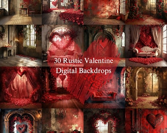 Rustic Valentine's Day Digital Backdrops, Romantic Photography Overlays (PDF)