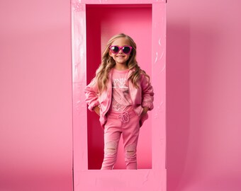Doll Box Digital Background, 8 Pink Backdrops, Pink Doll Display Box Overlays For Girls, Photoshop Overlays, Pink Dolly Mockups, Photo Edit