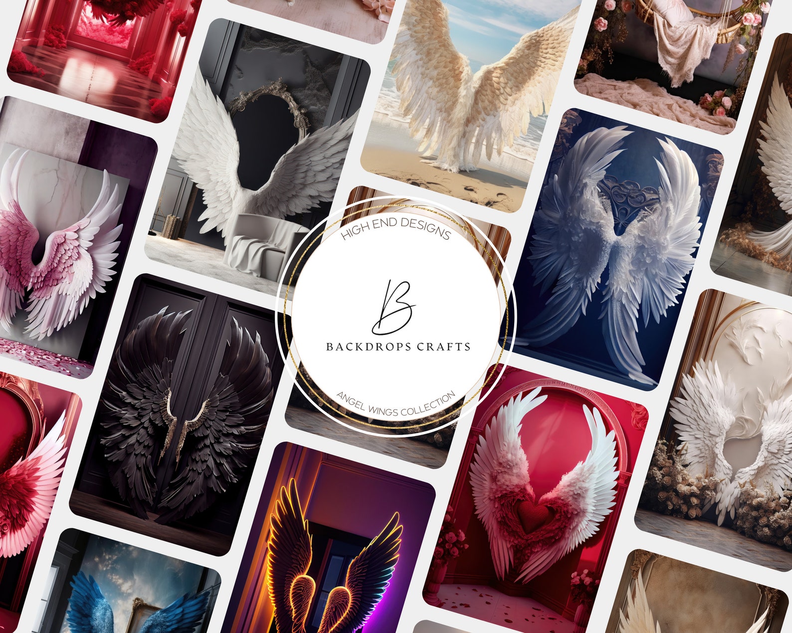 Elegant Angel Wings Digital Backdrops, 30 White Angel Wing Maternity ...