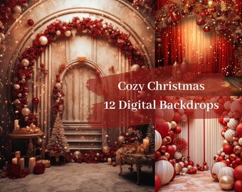 Cozy Christmas Digital Backdrop, Warm Backdrops For Studio Photography, Winter Themed Digital Background Overlays, Maternity Overlays JPG