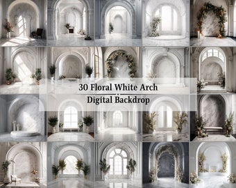 30 Elegant White Arched Room Backdrop, Digital Backdrops, Maternity Backdrop, Photography, Digital Backgrounds, Photoshop Textures Overlays