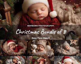 Newborn Digital Backdrop Photography, Christmas Background Bundle, Add Face Insert, Baby Photo Prop, Photoshop Overlay, Studio Composite JPG