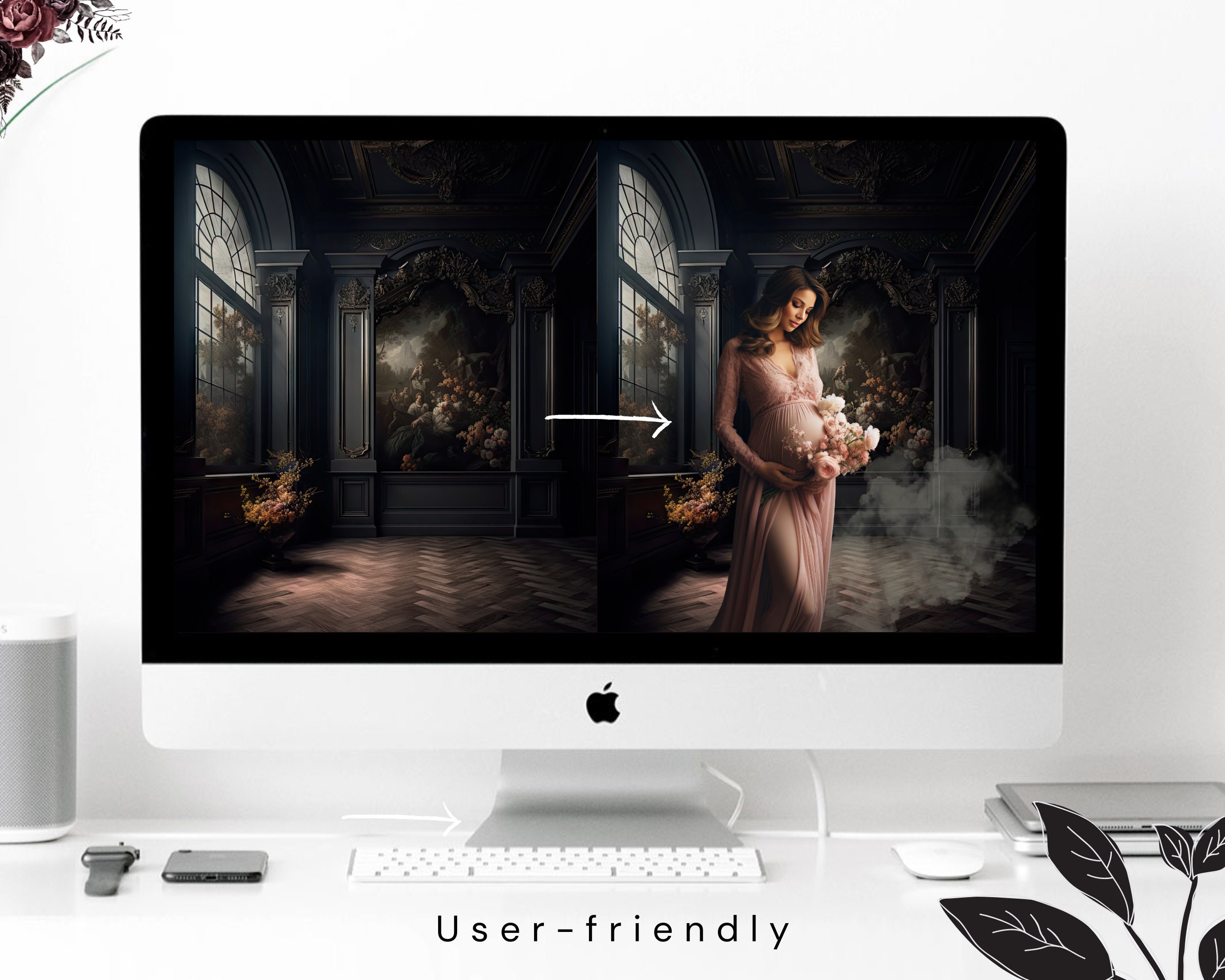 30 Digital Backdrops, Elegant Dark Room, Photoshop Overlays, Black Room ...