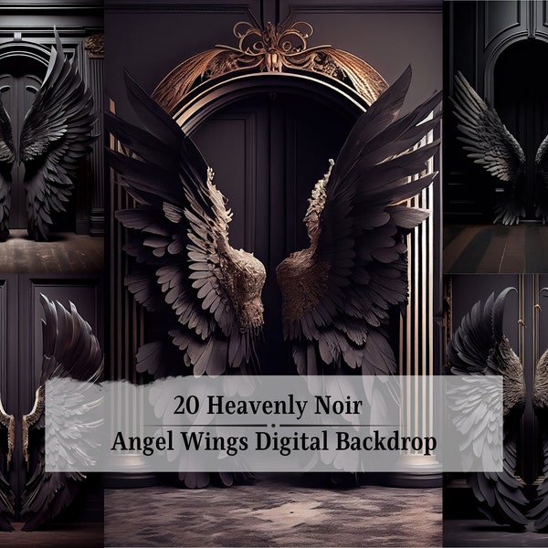 20 Digital Backdrops Black Angel Wings Digital Backgrounds Photography Backdrops Maternity Backdrops Fine Art Textures Photoshop Overlays