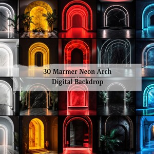 30x Marmer Neon Arched Rooms, Digital Backdrop Overlays, Maternity Overlays for Photoshop, Glow-In-The-Dark, Photo Overlays, Rooms Backdrops
