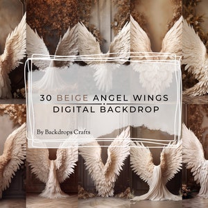 30 cenários digitais de asas de anjo bege, fundos digitais, sobreposições de cenário de maternidade, texturas de belas artes, cenários de estúdio para Photoshop