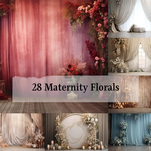 Maternity Florals Digital Backdrops, Maternity Fine Art Digital Backgrounds Overlays, Studio Photography Digital Backdrop Photoshop Overlays