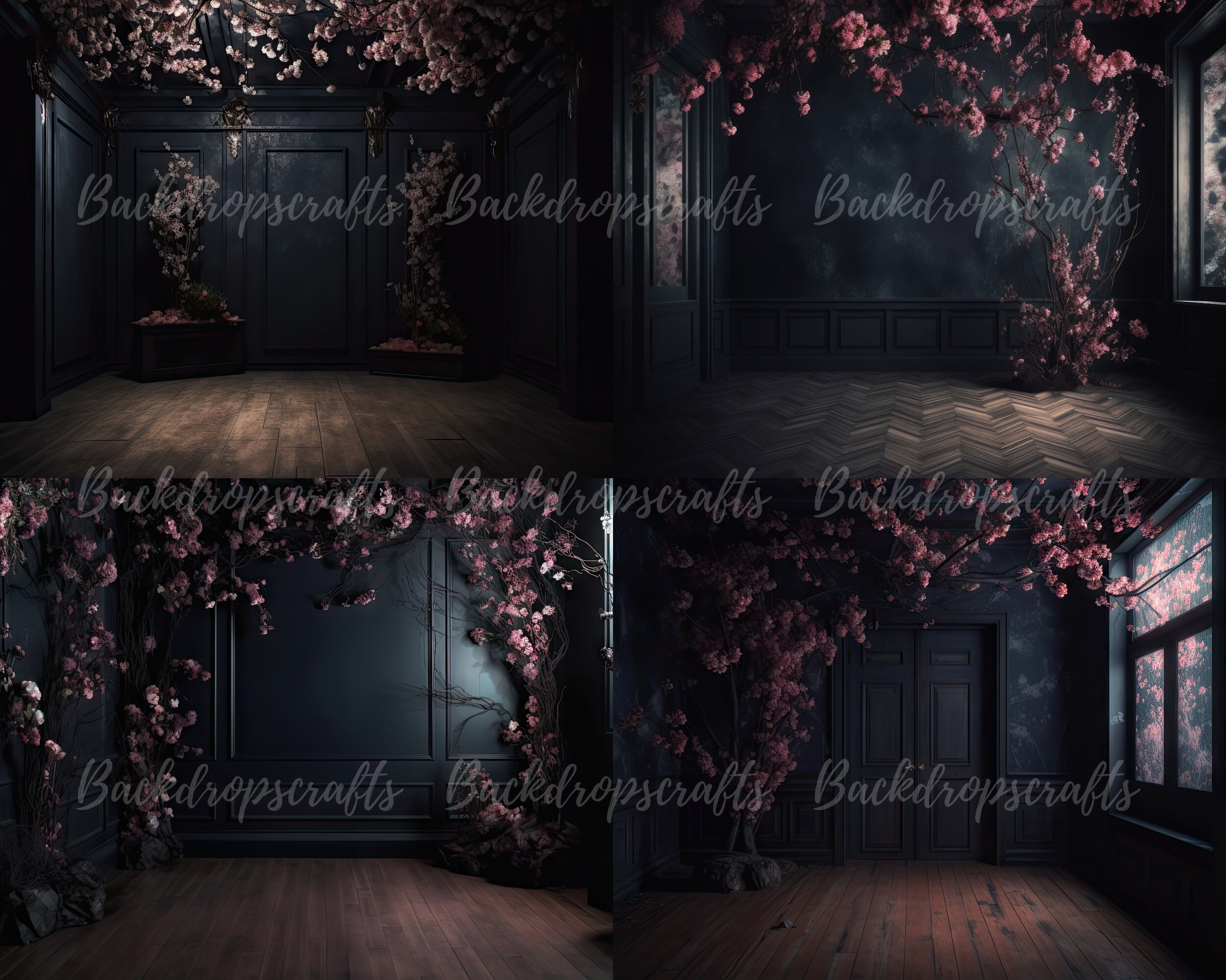 15 Sakura Dark Room Digital Backdrops Cherry Blossom Maternity Digital ...