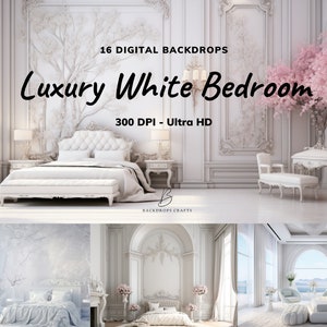 Luxury White Bedroom Digital Backdrops, Maternity Photography (16 JPG Files)