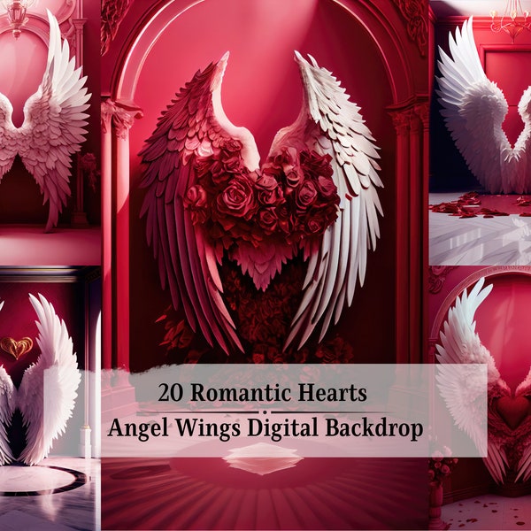 20 Romantic Angel Wings Digital Backdrops, Love Backgrounds for ...