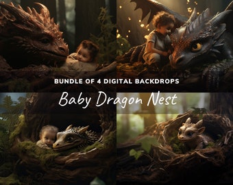 Dragon Digital Backdrop Bundle, Newborn Photography Overlays (JPG Files)