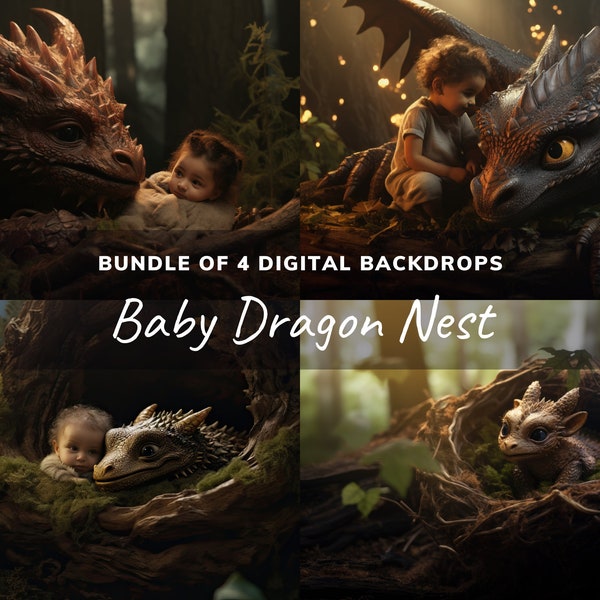 Dragon Digital Backdrop Bundle, Fantasy Backgrounds, Digital Overlays For Children, Newborn Photography, Studio Composite, Baby Dragon Nest