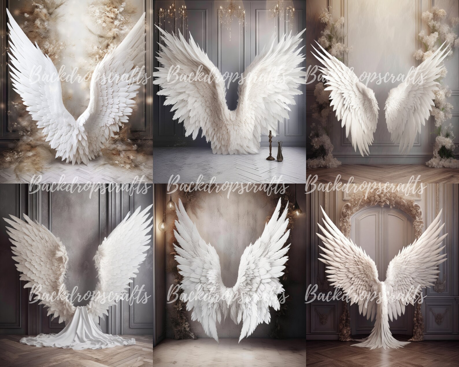 Elegant Angel Wings Digital Backdrops, 30 White Angel Wing Maternity ...