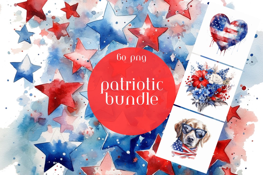 Watercolor Patriotic Bundle, 4th of July Clipart - 60 Digital Png ...