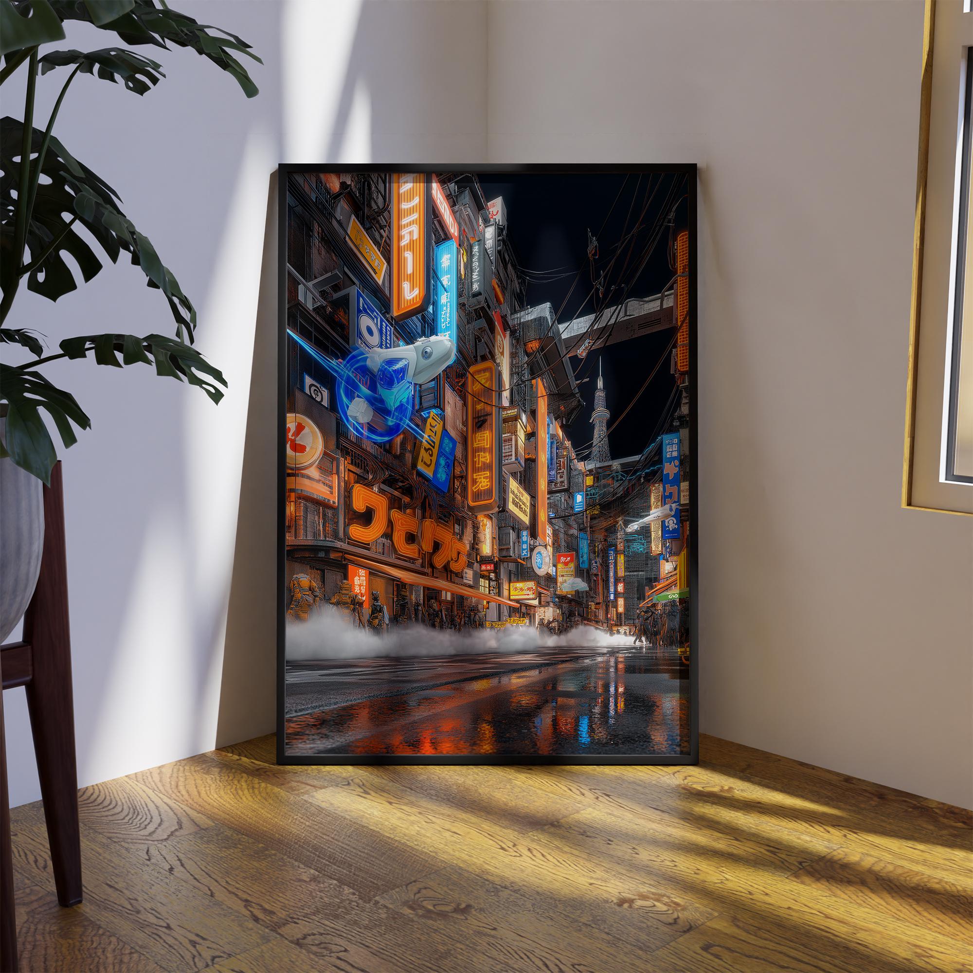 Cyberpunk Poster – Neon Futuristic Cityscape – Japan Digital Wall Art ...