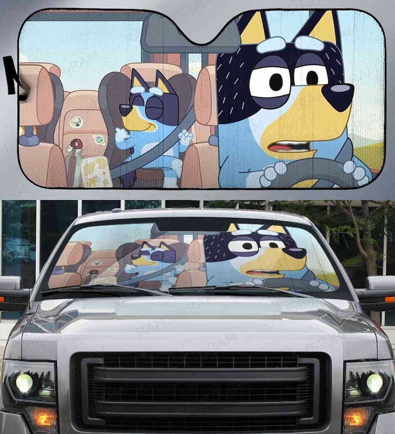 Bluey in Cars Car Sunshade Bluey Car Sun Protector Funny Etsy