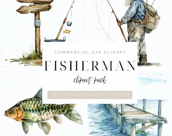 Aquarell Fischer ClipArt PNG 300 DPI 32 Bilder