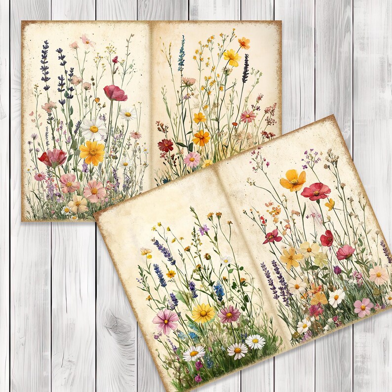 Wildflower Meadow - Junk Journal Pages, Journal Paper Set, Flowers ...