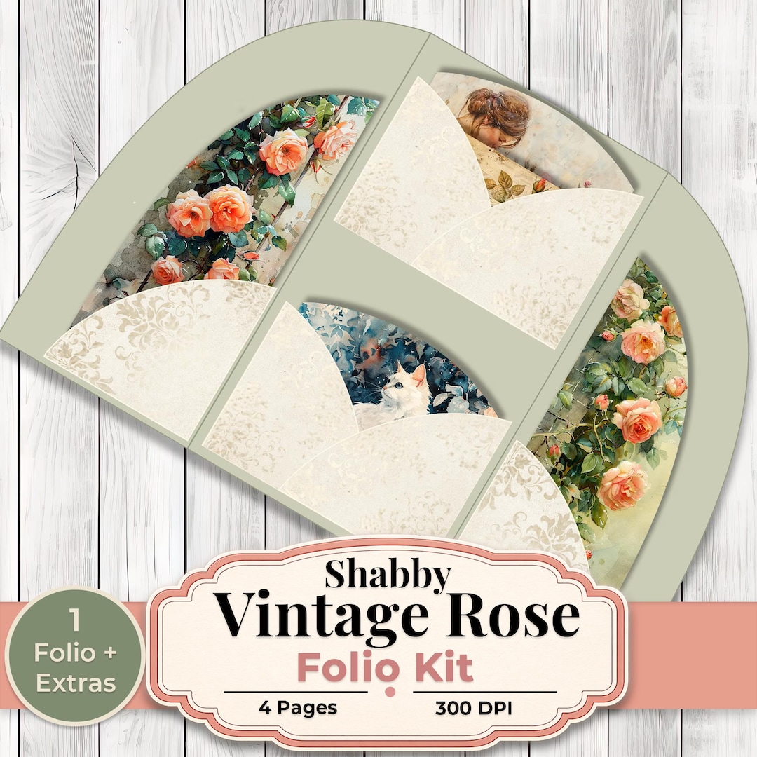 Shabby Vintage Rose Folio Kit Printable Junk Journal Ephemera Floral ...