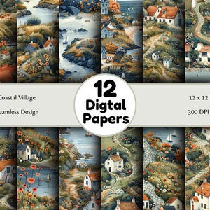 Küstendorf - Nahtloses Muster - Digital Papier - Printable Journal, Scrapbook Papier, Nahtlos