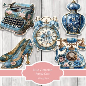 Bleu victorien difficile coupes - Junk Journal, journal imprimable, étiquettes de Junk Journal, Junk Journal Ephemera