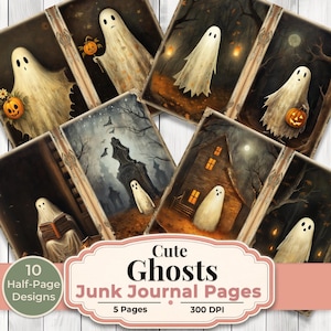 Leuke spoken ongewenste dagboekpagina's afdrukbare Halloween spook digitale papierset 10 ontwerpen van halve pagina's Spooky download