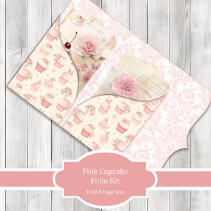 Kit folio cupcakes roses - ensemble de papier journal, pages de journal indésirable, folio de journal indésirable, journal imprimable, papier de scrapbooking, petits gâteaux vintage