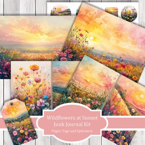 Wildflowers at Sunset -  Junk Journal Kit, Journal Pages, Papers, Ephemera, Tags, Printable, Scrapbook Kit, Digital Download