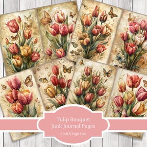 Tulpenstrauß - Junk Journal Papier Set, Blumen, Journal Papier, Printable Journal, Scrapbook Papier, Digitales Papier